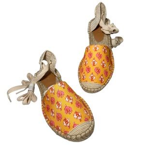 J. Crew Sandals 7 8 9 Espadrille Printed Canvas Ankle-Wrap